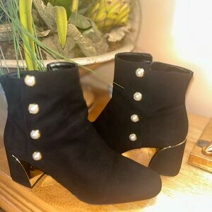 Alex Marie Black Ankle Boots with Pearl and Gold Details